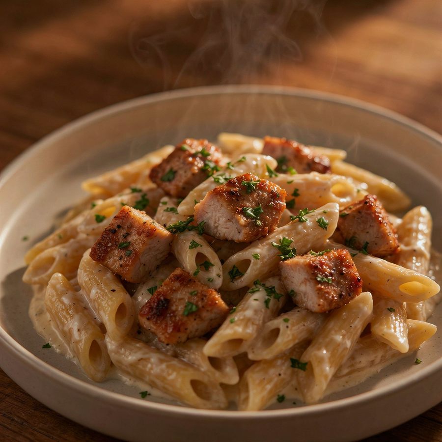 Prato de macarrão ao molho cremoso