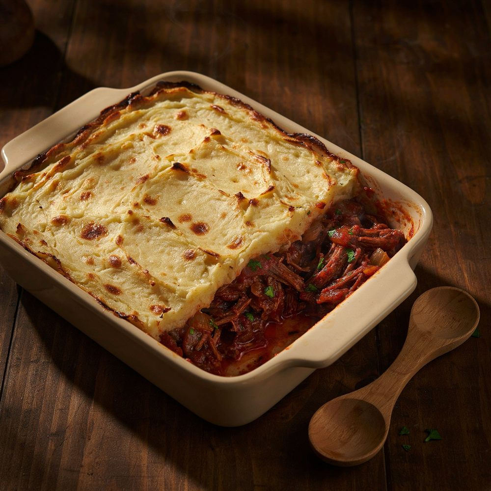 Escondidinho de carne com purê gratinado