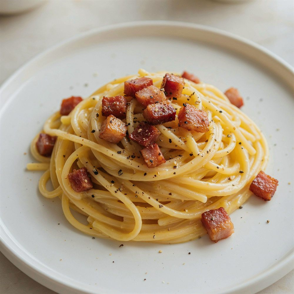 Macarrão à carbonara com bacon