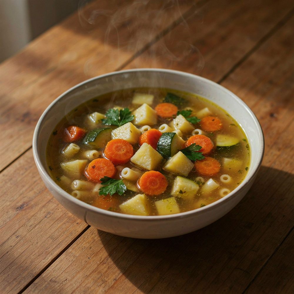 Sopa de legumes quentinha na tigela