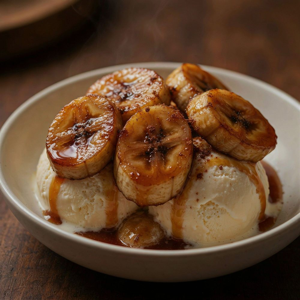Banana caramelizada com sorvete de creme
